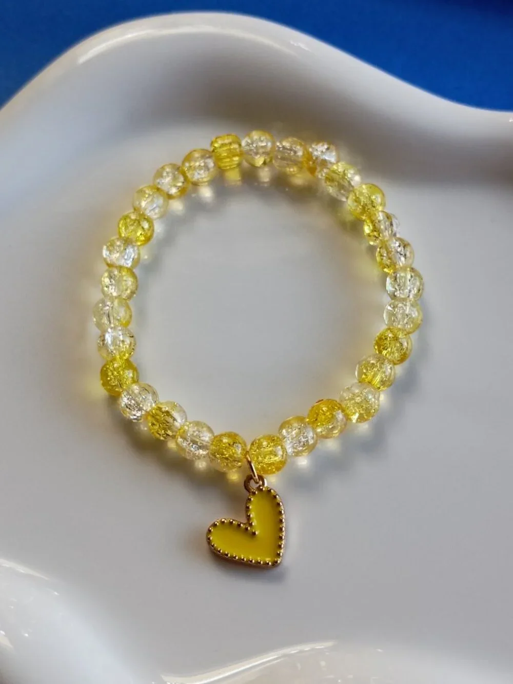Sunshine Yellow Glass Beaded Bracelet, Handmade Kids Bracelet, 5.5